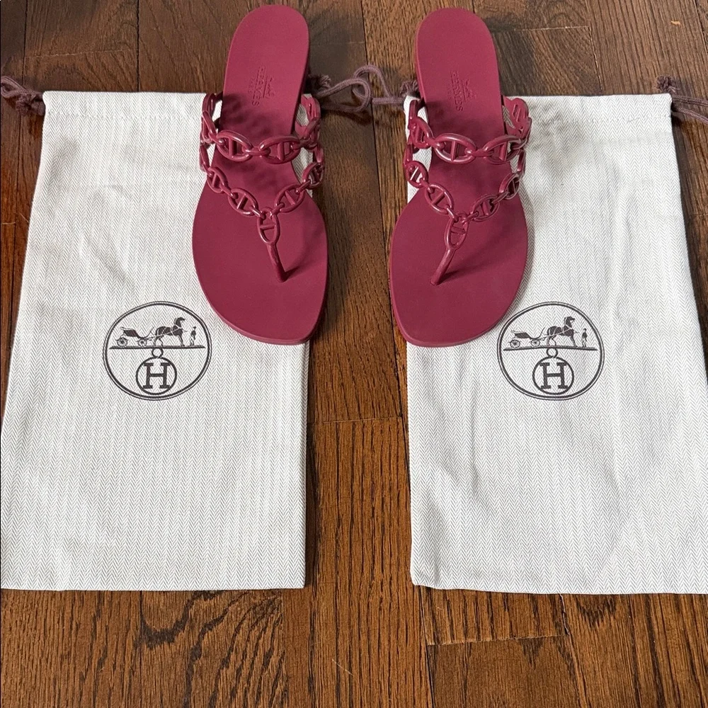 Hermes Burgundy Island Sandals - Picture 6 of 6